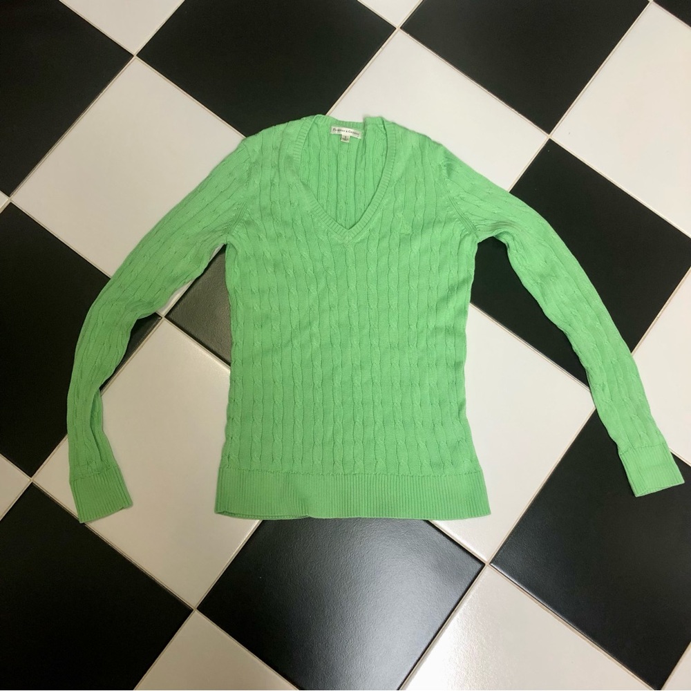 Fairway & Greene Light Green Avocado Lime Cable Knit V-Neck Pullover Sweater szS